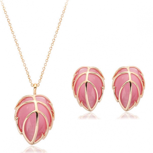 Fashion opal leaf design jewelry set 331203+321486