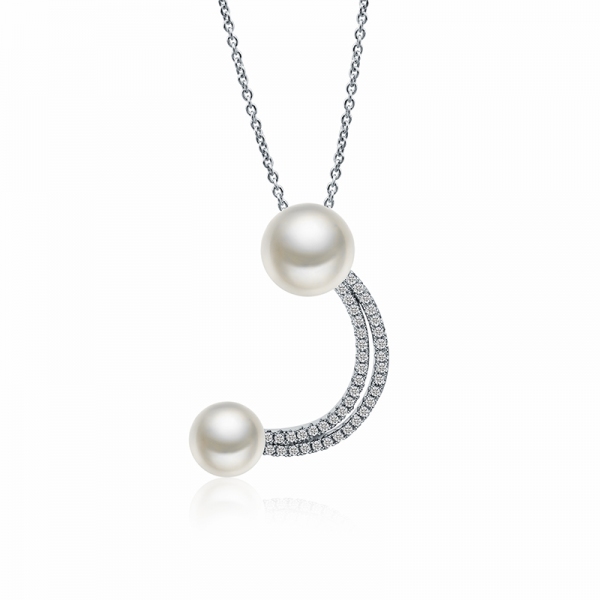 R.A Silver Diamond Moon Pearl Necklace 2009740001