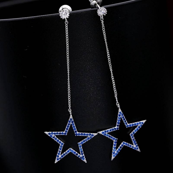 AllenCOCO Korean fashion blue five-pointed star long earrings 20847302