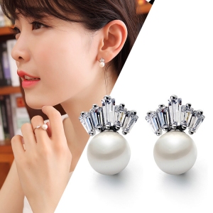 AllenCOCO 925 Silver Needle Earrings Zircon Pearls Earrings 20822002