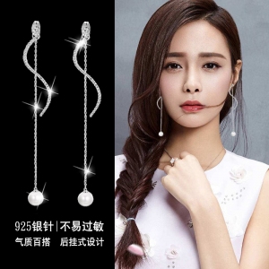 AllenCOCO Korea S - shaped temperament tassel post - hanging pearl earrings 20848702