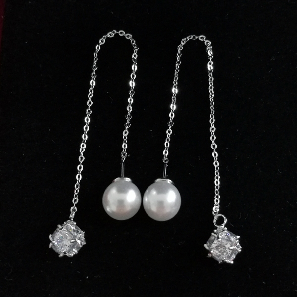 AllenCOCO Korean version of the simple long pearl earrings 20850302