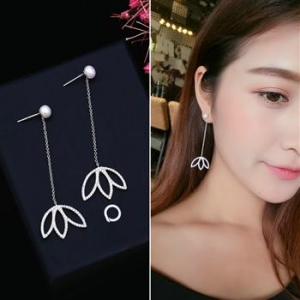 AllenCOCO Long-Style Leaf Pearl Earrings 20851002