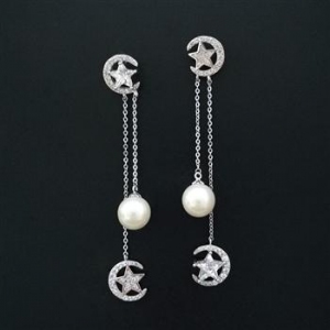 AllenCOCO Korean Style Moon and Star Asymmetrical Earrings 20851302
