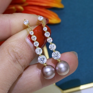 AllenCOCO Korean version of the small inlaid zircon pearl earrings 20846802